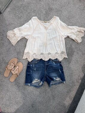 Democracy Ivory Crochet-Trim Peasant Tunic